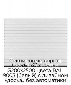 Секционные ворота DoorHan стальные 3200х2500 цвета RAL 9003 (белый) с дизайном «доска» без автоматики