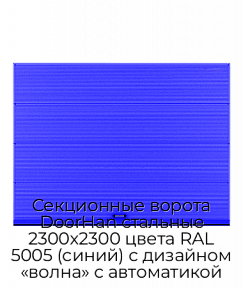 Секционные ворота DoorHan стальные 2300х2300 цвета RAL 5005 (синий) с дизайном «волна» с автоматикой