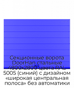 Секционные ворота DoorHan стальные 4800х2800 цвета RAL 5005 (синий) с дизайном «широкая центральная полоса» без автоматики