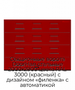 Секционные ворота DoorHan стальные 2000х2900 цвета RAL 3000 (красный) с дизайном «филенка» с автоматикой