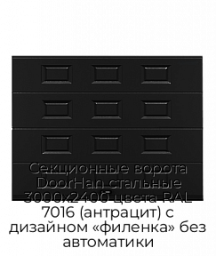 Секционные ворота DoorHan стальные 3000х2400 цвета RAL 7016 (антрацит) с дизайном «филенка» без автоматики