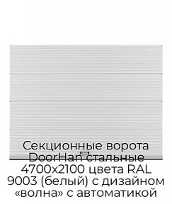 Секционные ворота DoorHan стальные 4700х2100 цвета RAL 9003 (белый) с дизайном «волна» с автоматикой
