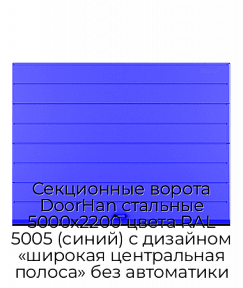 Секционные ворота DoorHan стальные 5000х2200 цвета RAL 5005 (синий) с дизайном «широкая центральная полоса» без автоматики