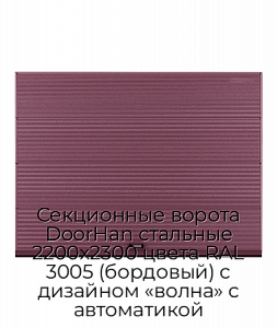 Секционные ворота DoorHan стальные 2200х2300 цвета RAL 3005 (бордовый) с дизайном «волна» с автоматикой preview 1