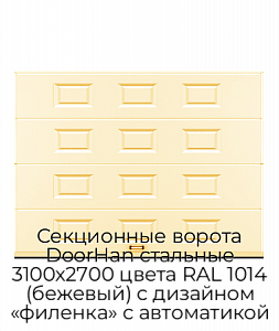 Секционные ворота DoorHan стальные 3100х2700 цвета RAL 1014 (бежевый) с дизайном «филенка» с автоматикой preview 1