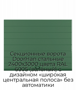 Секционные ворота DoorHan стальные 2400х3000 цвета RAL 6005 (зелёный) с дизайном «широкая центральная полоса» без автоматики preview 1