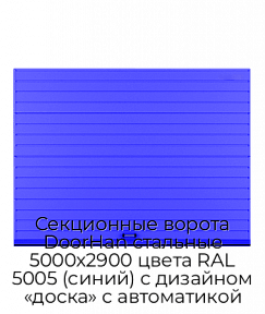 Секционные ворота DoorHan стальные 5000х2900 цвета RAL 5005 (синий) с дизайном «доска» с автоматикой