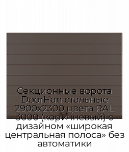 Секционные ворота DoorHan стальные 2900х2300 цвета RAL 3000 (коричневый) с дизайном «широкая центральная полоса» без автоматики preview 1