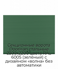 Секционные ворота DoorHan стальные 2300х2200 цвета RAL 6005 (зелёный) с дизайном «волна» без автоматики