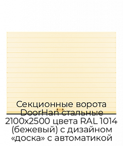 Секционные ворота DoorHan стальные 2100х2500 цвета RAL 1014 (бежевый) с дизайном «доска» с автоматикой