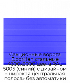 Секционные ворота DoorHan стальные 4600х3000 цвета RAL 5005 (синий) с дизайном «широкая центральная полоса» без автоматики