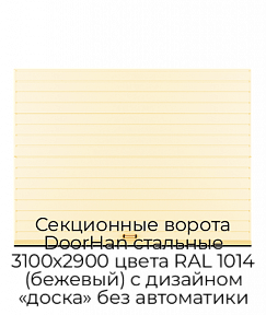 Секционные ворота DoorHan стальные 3100х2900 цвета RAL 1014 (бежевый) с дизайном «доска» без автоматики