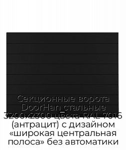 Секционные ворота DoorHan стальные 3200х2300 цвета RAL 7016 (антрацит) с дизайном «широкая центральная полоса» без автоматики preview 1