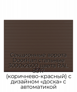 Секционные ворота DoorHan стальные 3000х2600 цвета RAL 8017 (коричнево-красный) с дизайном «доска» с автоматикой preview 1
