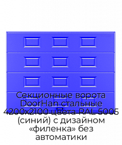 Секционные ворота DoorHan стальные 4200х2100 цвета RAL 5005 (синий) с дизайном «филенка» без автоматики