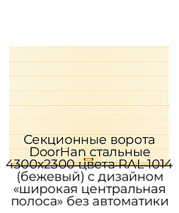 Секционные ворота DoorHan стальные 4300х2300 цвета RAL 1014 (бежевый) с дизайном «широкая центральная полоса» без автоматики preview 1