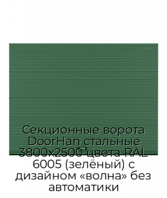 Секционные ворота DoorHan стальные 3800х2500 цвета RAL 6005 (зелёный) с дизайном «волна» без автоматики